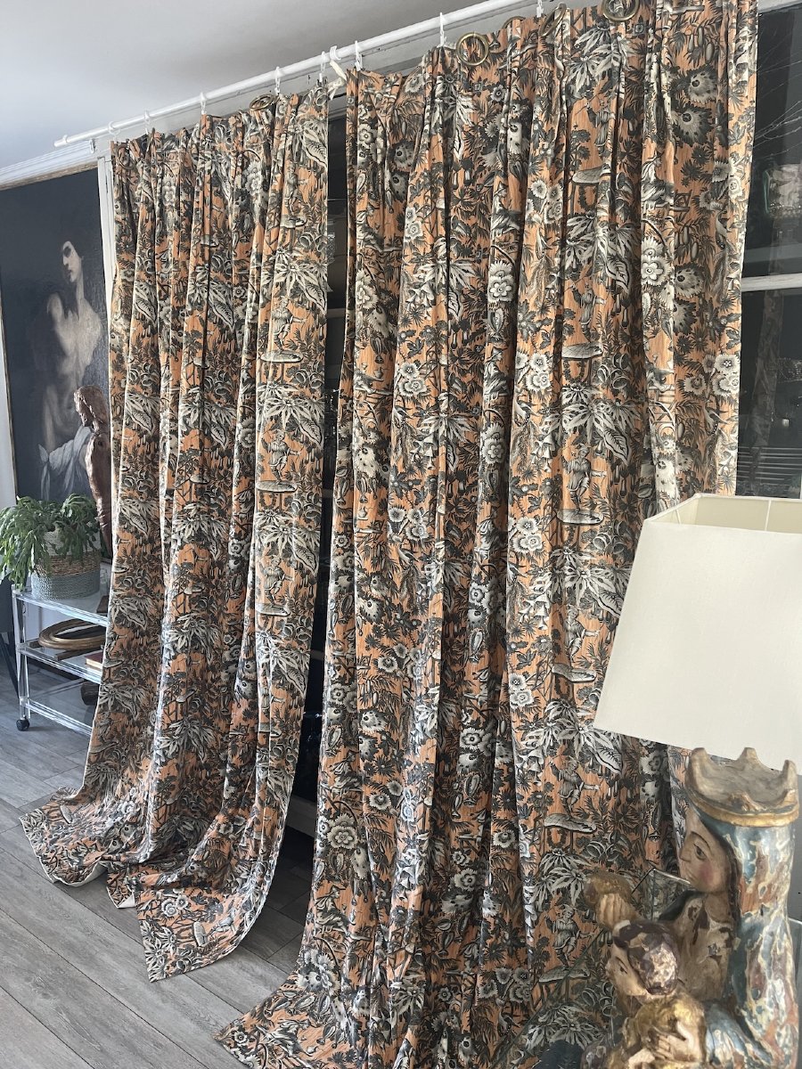 Paire de rideaux imprimés à décor chinoisant-photo-7