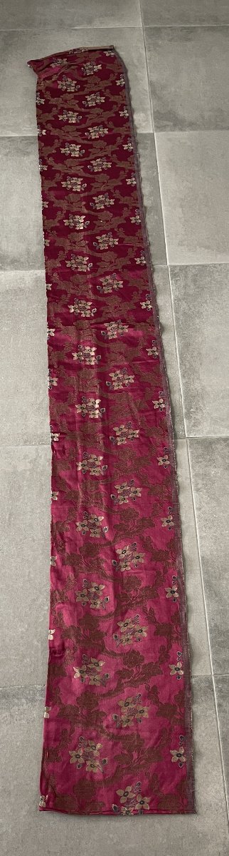 Fuchsia-pink Silk Valance With Floral Decoration, Late 19th Century-photo-2