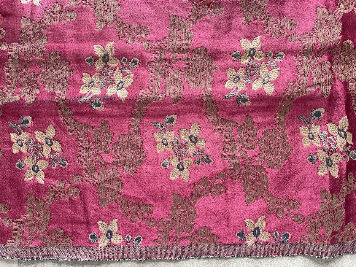 Fuchsia-pink Silk Valance With Floral Decoration, Late 19th Century-photo-3