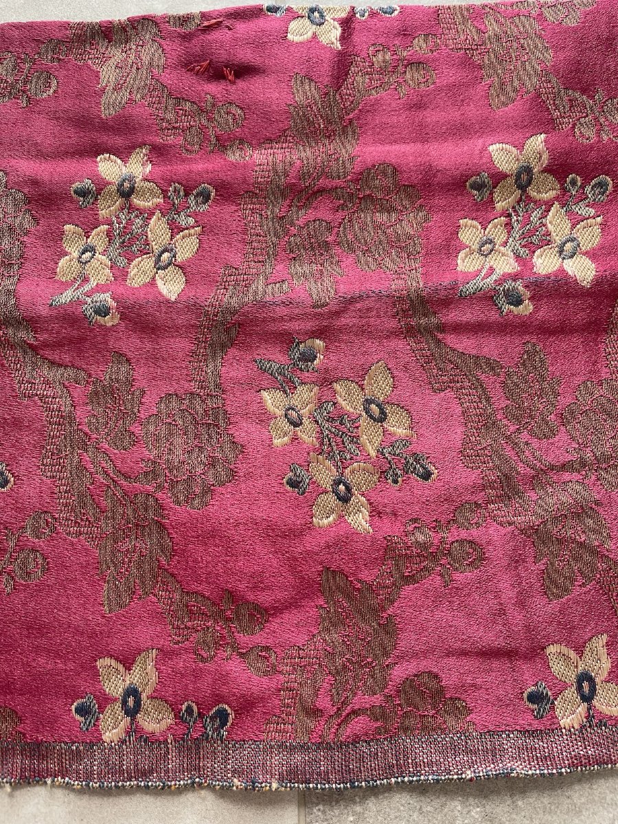 Fuchsia-pink Silk Valance With Floral Decoration, Late 19th Century-photo-4