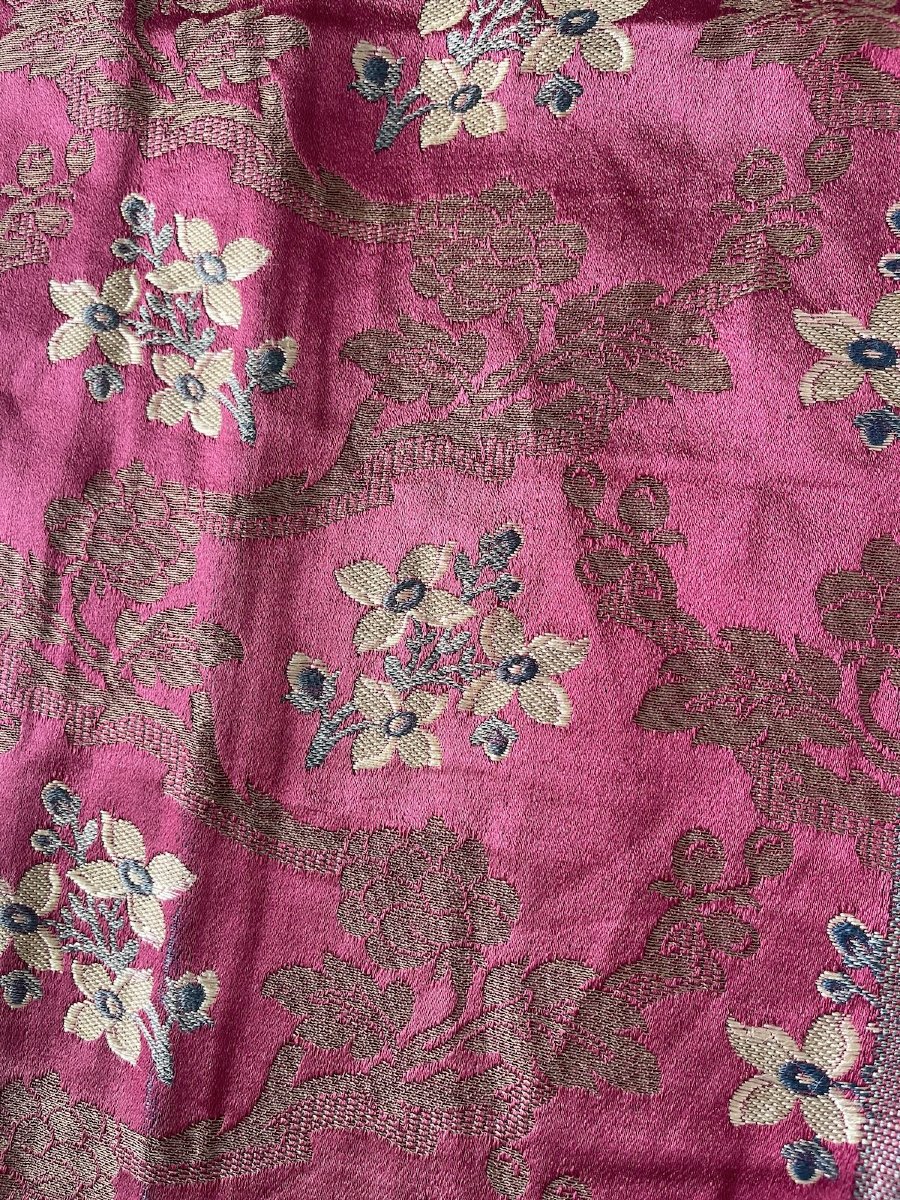 Fuchsia-pink Silk Valance With Floral Decoration, Late 19th Century-photo-5
