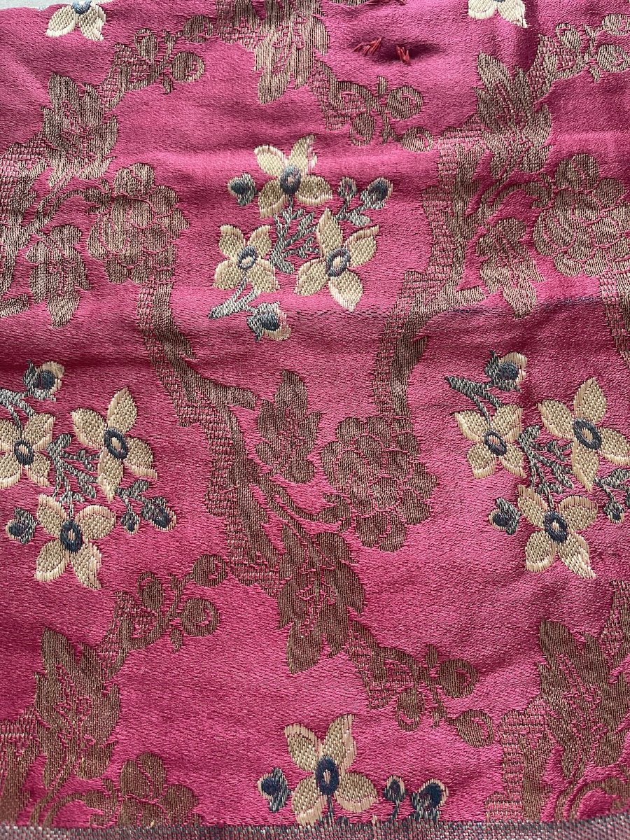 Fuchsia-pink Silk Valance With Floral Decoration, Late 19th Century-photo-6