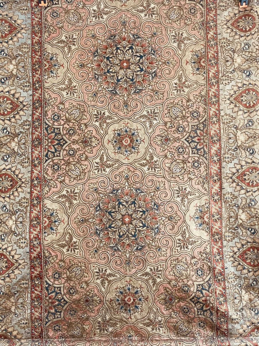 Tenture tapisserie murale orientale XIXème rosaces arabesques fils métalliques-photo-2
