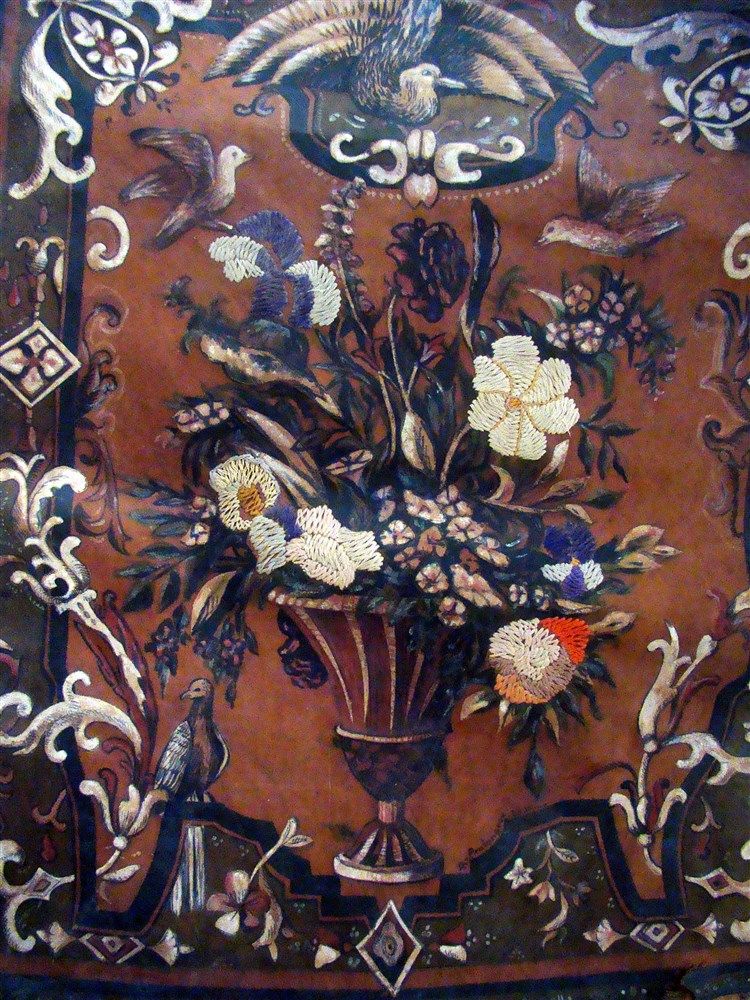 Peinture Et Broderie Sur Cuir Signé R.Prolongeau Baroque Italien-photo-7