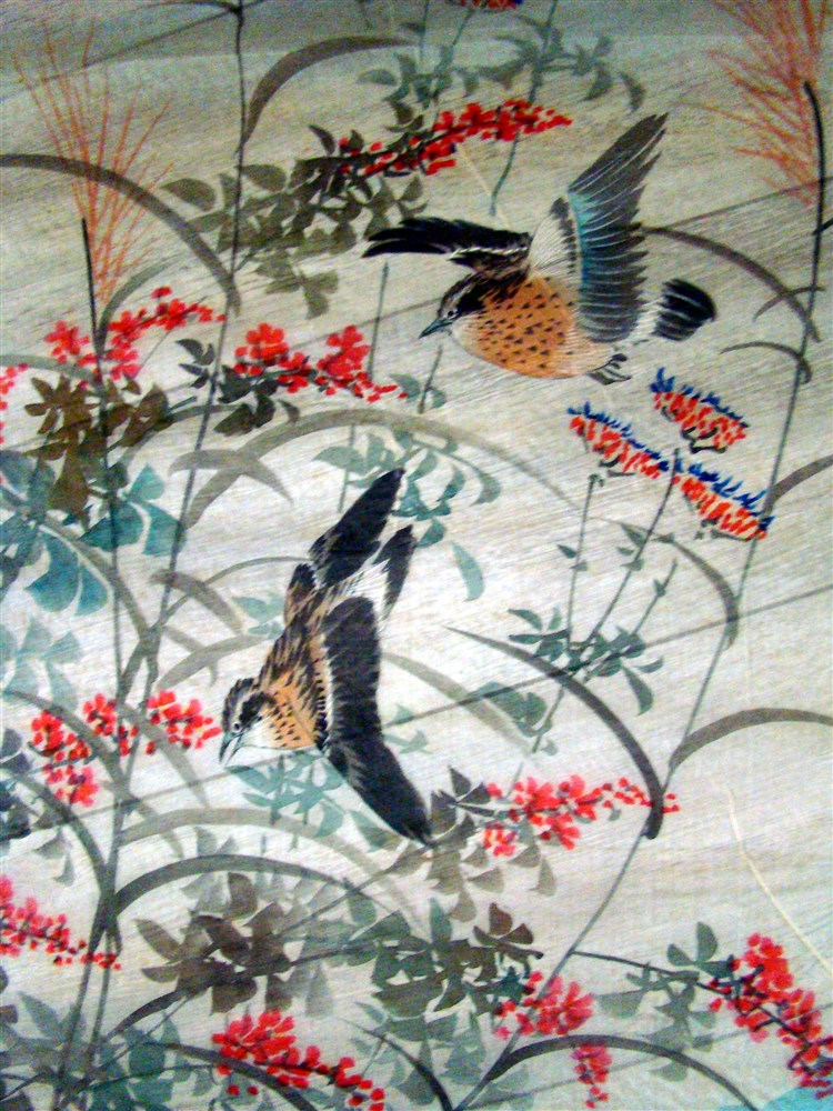 2 Peintures Japonaises Sur Voile De Soie XIXème -photo-1