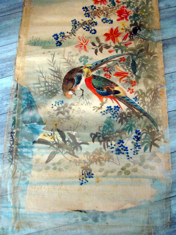 2 Japanese Paintings On Silk Veil Nineteenth-photo-7