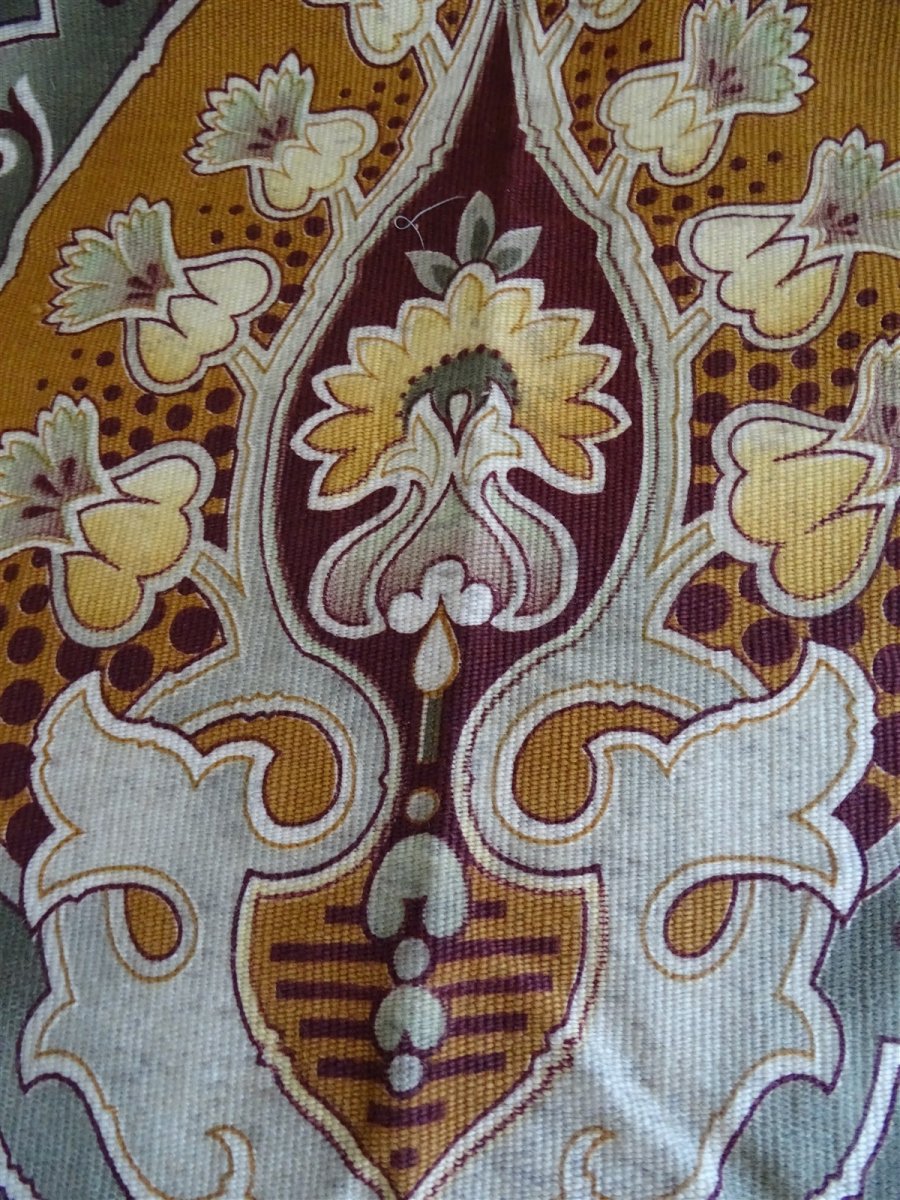 Tissu Ancien époque Art Nouveau  1900 Décor Floral Stylisé -photo-4