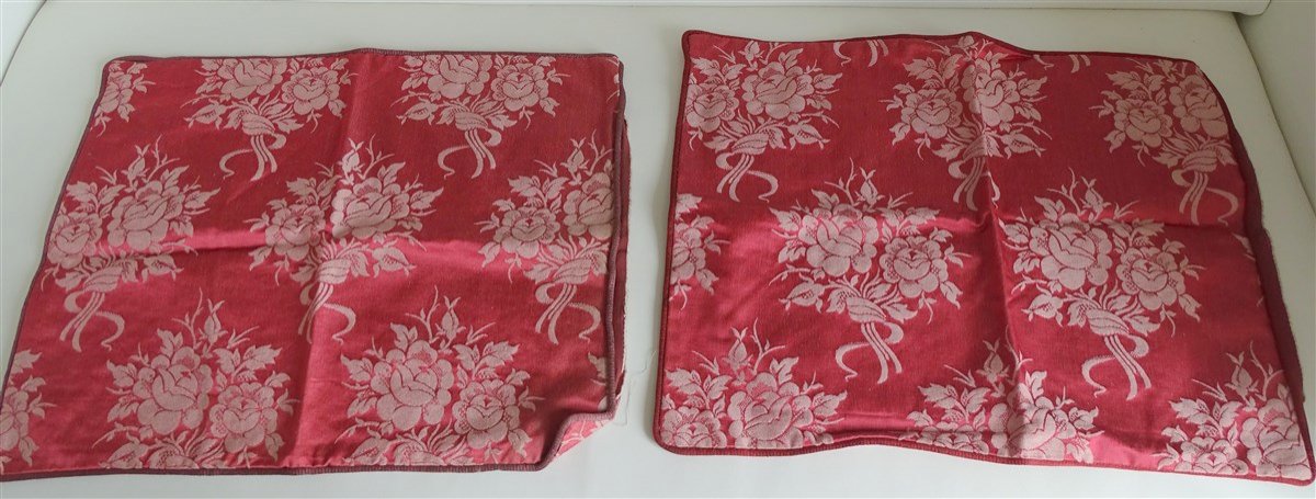 2 Silk Cushion Cover Satin Bouquets Of Roses Enrubannées-photo-2