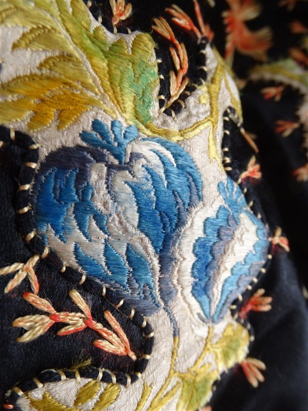 Broderie Chinoise En Applique Sur Soie Noire XIXème-photo-4