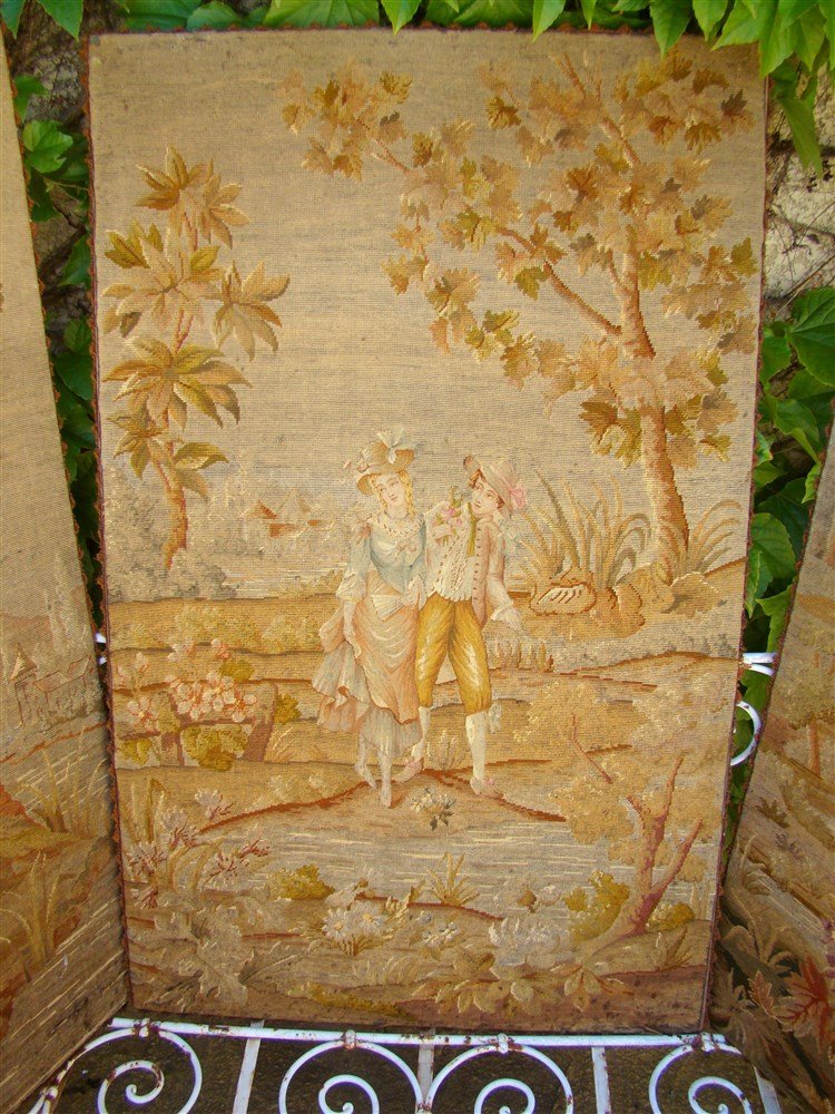 Suite Of 3 Tapestries Petit Point French School XIXth-photo-4