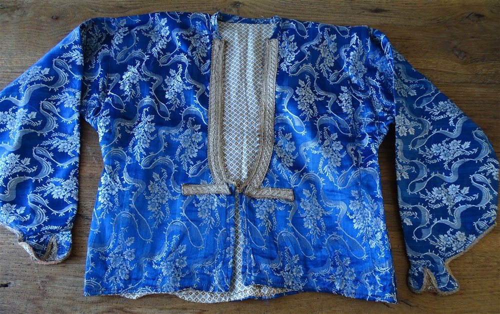 Lovely Ottoman Jacket In Blue Silk XIXth Gold Trim-photo-7
