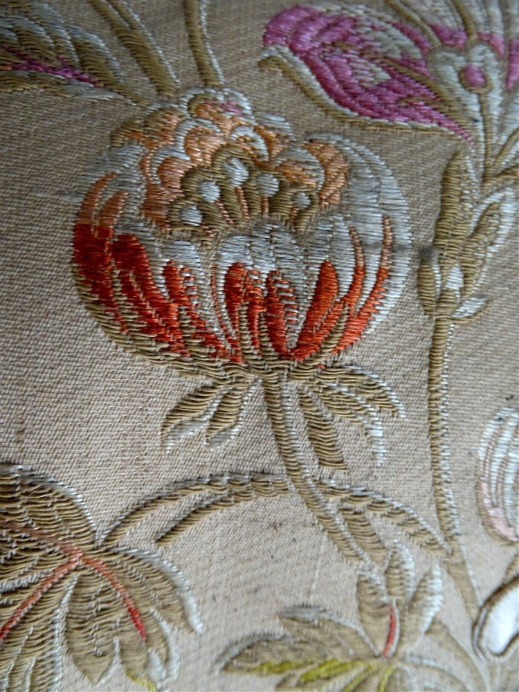  Cantonnière XIXème ( d'une série de 3 )  En Velours Et Appliques De Soierie Au Décor Floral-photo-2