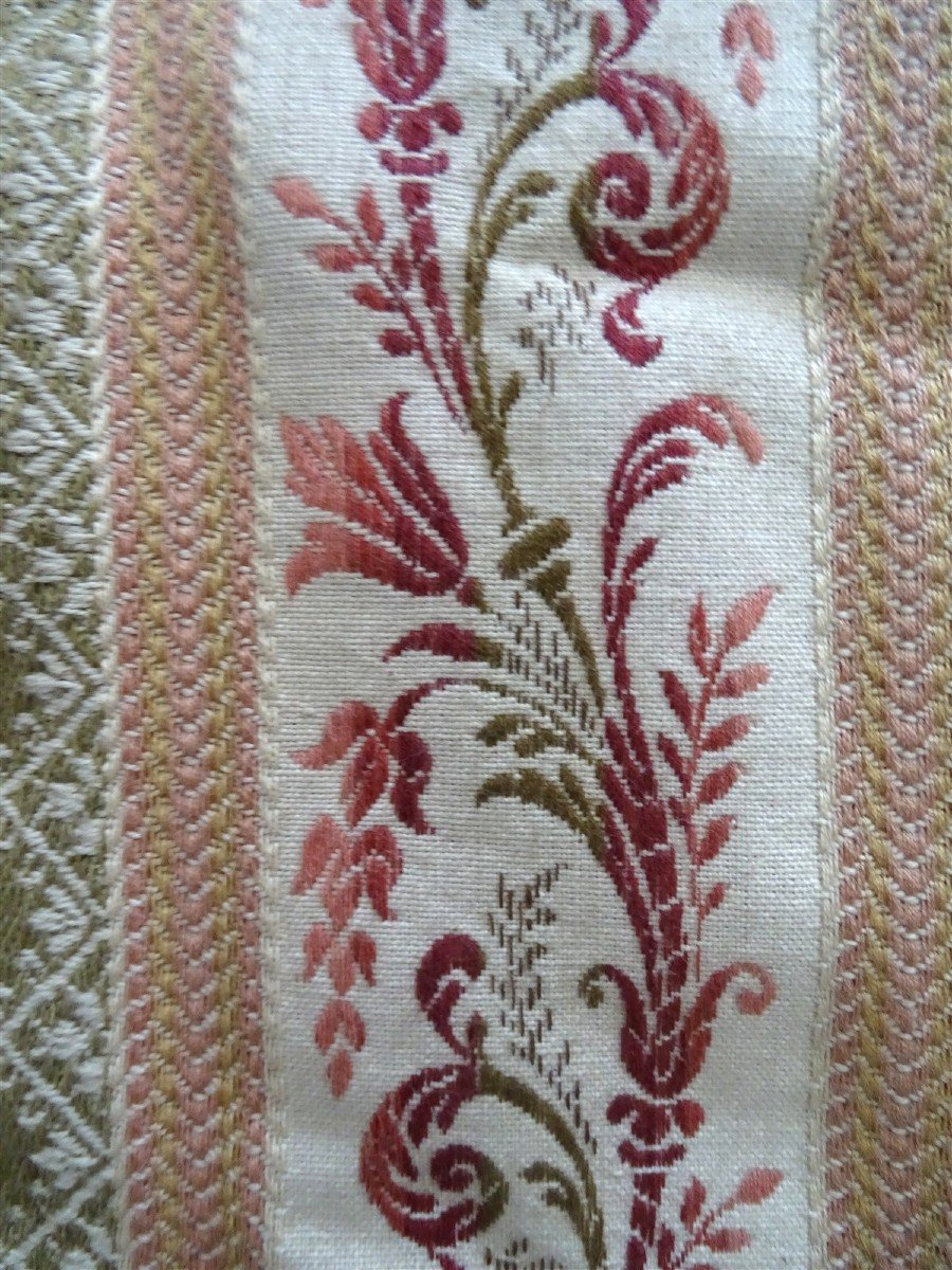 Large Pièce Tissu Ancien Ou Dessus De Lit  Soie Et Lin  XIXème-photo-3