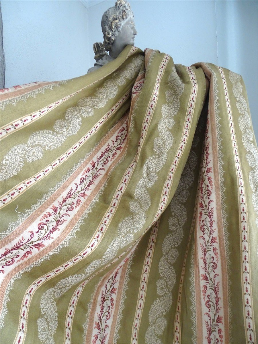 Large Pièce Tissu Ancien Ou Dessus De Lit  Soie Et Lin  XIXème-photo-4
