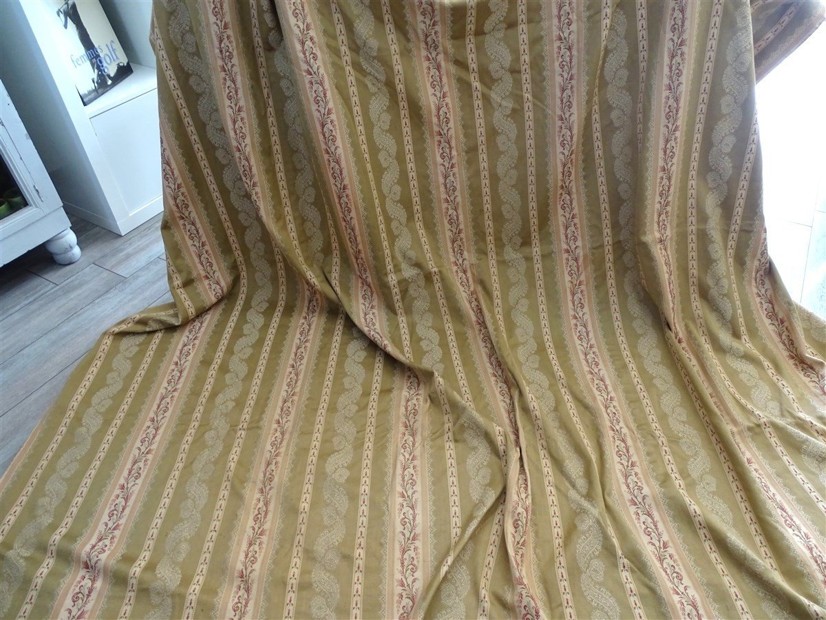 Large Pièce Tissu Ancien Ou Dessus De Lit  Soie Et Lin  XIXème-photo-8