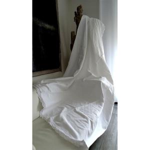 Wedding Blanket In White Cotton Piqué And 2 Large Monograms
