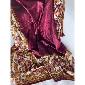 Italian Tablecloth In Silk Velvet And Large Floral Decor