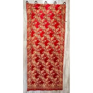 19th Century Red Mechanical Tapestry Decorated With Iris And Dalhias Roses