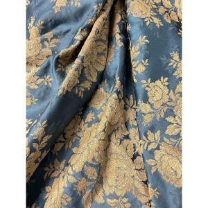 Piece Of Old Blue Silk With Floral Decor