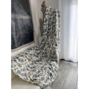 Pair Of Vintage Curtains In Printed Fabric. Beautiful Indian Indigo