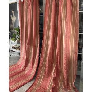Pair Of Antique Curtains, Pink Silk, Antique Hangings, Late 19th Century
