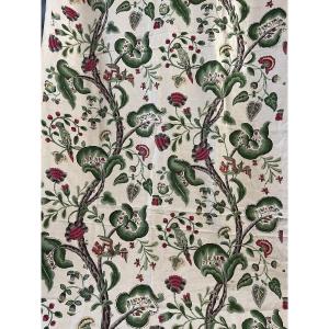 Métrage de lin imprimé au décor floral  et volatiles