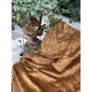 First Length Of 19th Century Silk Velvet, Golden Brown Color