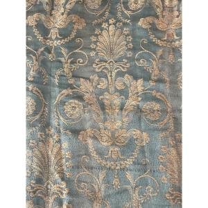Pièce de tissu ancien, étoffe époque Empire XIXème lin et soie , palmettes et rinceaux