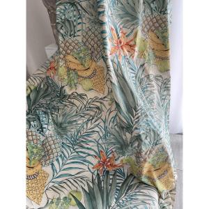 Pair Of Vintage Curtains Decorated With Exotic Fruits And Plants