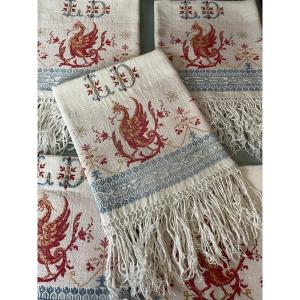 Set Of Five Antique Monogrammed Ld Bath Towels With Sphinx Decoration 