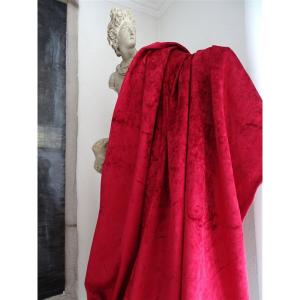 Pair Of Curtains, Antique Vermilion Red Silk Velvet Hangings – 19th Century