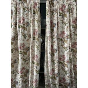 Second Pair Of Antique Curtains With Stylized Floral Decoration, White Background