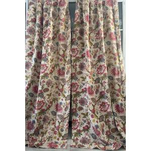 Paire de rideaux en lin au décor d'Indienne  tentures 