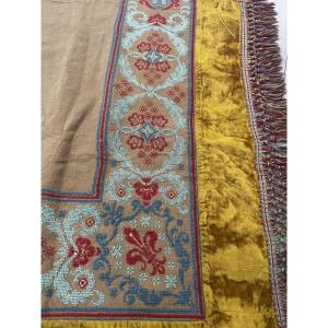 Silk Velvet And Embroidered Linen Table Or Chest Of Drawers Rug - Fleur De Lys Design