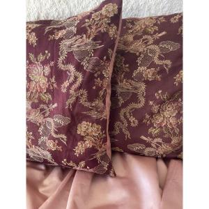 Pair Of Linen And Silk Cushions - XIXᵉ Century - XVIIIth Century Decor