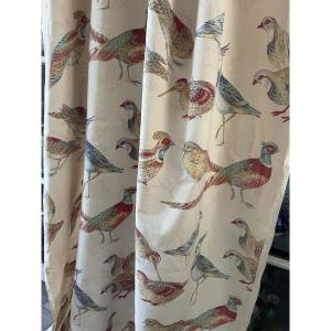 Vintage Curtain Fabric Printed Naturalistic Decor Refined Birds Lapwings, Partridges,