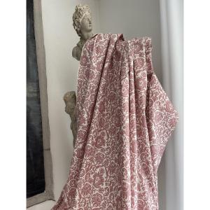 Pair Of Vintage Printed Cotton Curtains – Old Rose Pattern