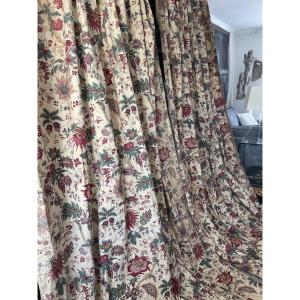 Pair Of Lined Indian Cotton Curtains, 282 Cm + Ourlet 19 Cm X 200 Cm