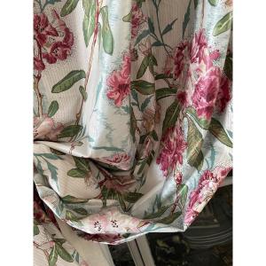 First Pair Of Chintz Curtains Printed With Rhododendrons, Azaleas, And A Monochromatic Color Scheme