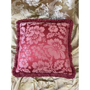 Silk Damask Cushion With A Floral Design, From A Château In Provence