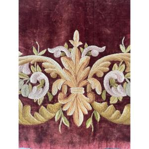 Embroidered Velvet Dresser Top Or Sofa Throw, Late 19th Century
