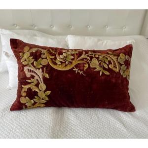 Early 19th-century Ceremonial Cushion In Embroidered Silk Velvet, 88 Cm X 56 Cm