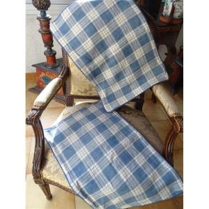 Deux housses de coussins en lin ancien – Carreaux bleu et blanc