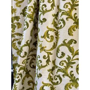 Second Pair Of Baroque-style Printed Linen Curtains, 295 Cm X 125 Cm.  2 Pairs Available