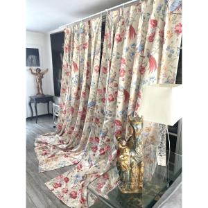 First Pair Of Silk Satin Curtains – Floral Design With Exotic Birds