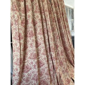 Paire de Rideaux en Toile de Jouy Style Louis XVI – Décor Champêtre Rose et Crème