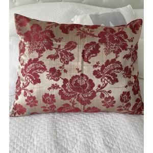Damask Silk Pillow, Raspberry Floral Pattern