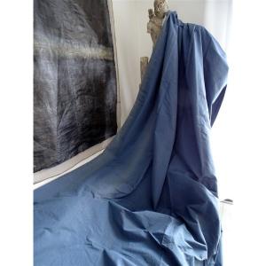 Pair Of Blue Cotton And Satin Drapes Beautiful Dimensions