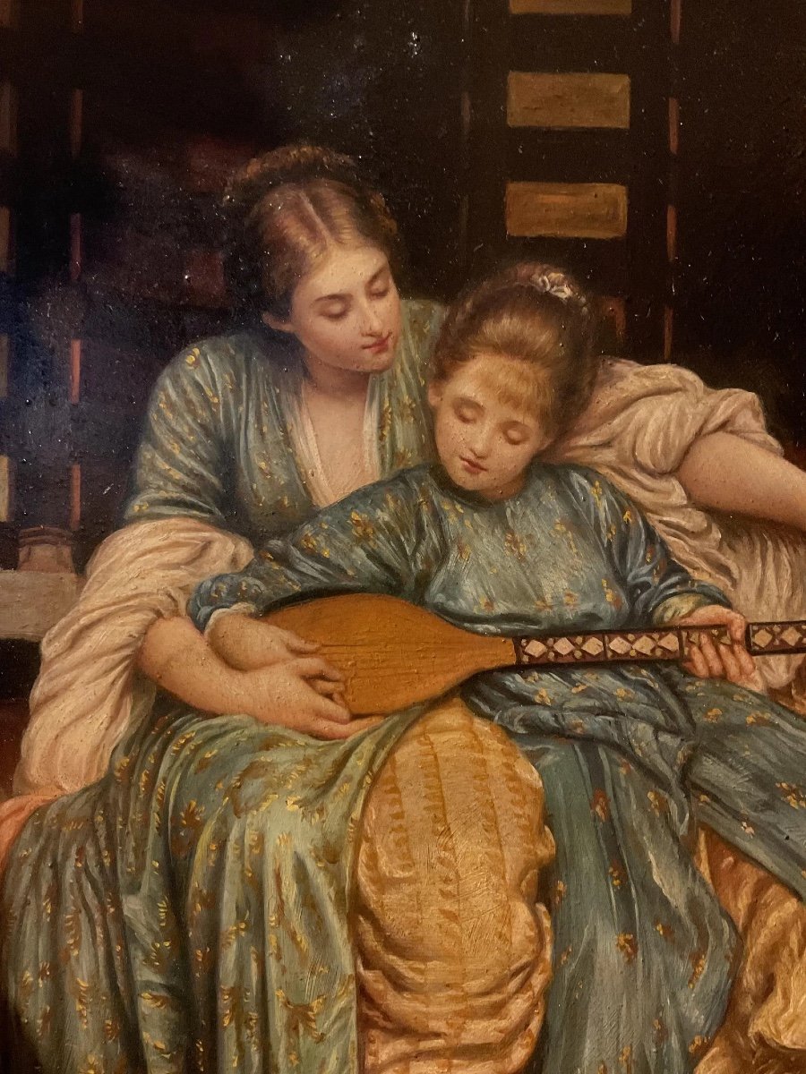 Antique Orientalist Oil Painting Harem Scene XIXth Century-photo-3