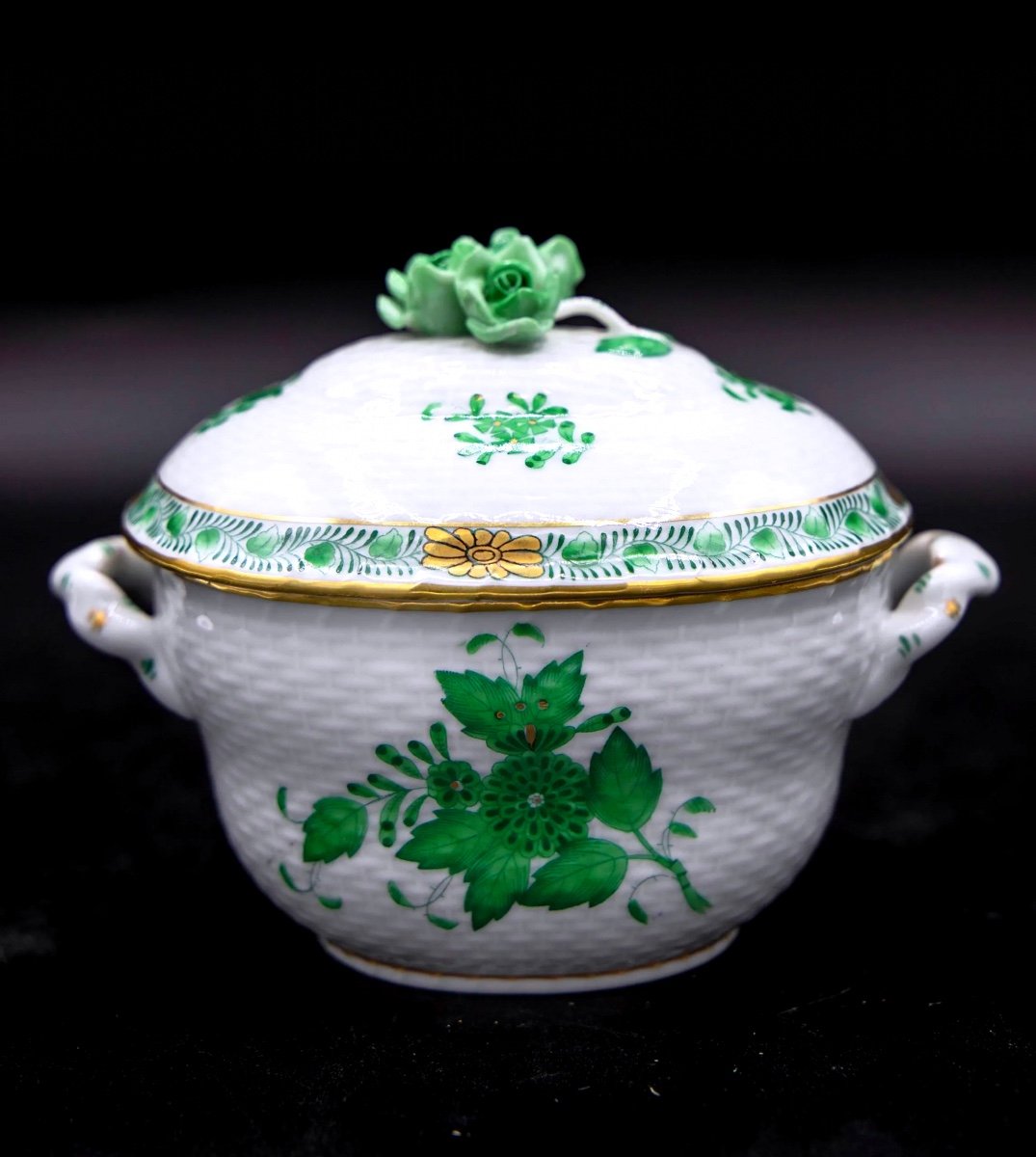 Very Nice Herend "apponyi" Tea Service In Green For 10 People, Chinese Bouquet-photo-2